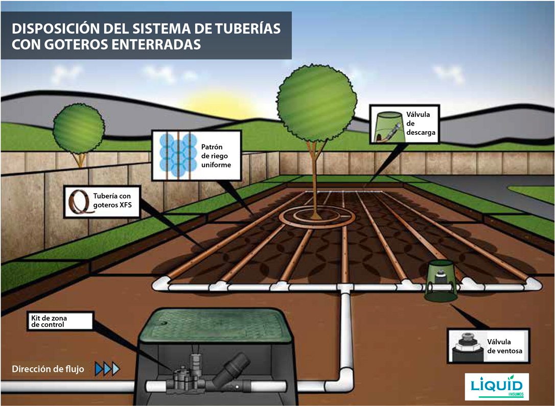Instalación de tubería de goteo subterránea Rain Bird XFS